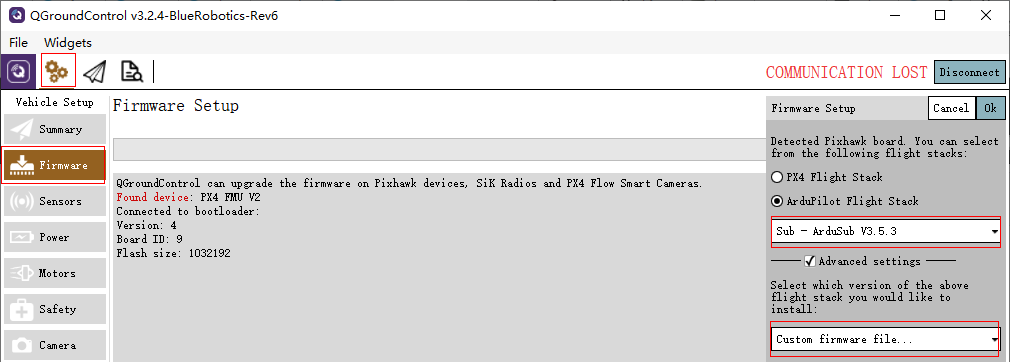 QGroundControl Firmware Setup